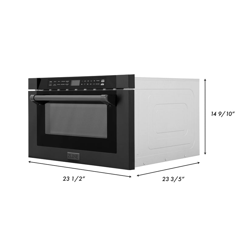 ZLINE 5-Piece Appliance Package - 30-Inch Induction Range, Wall Mount Range Hood, French Door Refrigerator, Dishwasher, and 24-Inch Microwave Drawer in Black Stainless Steel