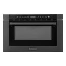ZLINE 5-Piece Appliance Package - 30-Inch Gas Range, Hood, Refrigerator, Dishwasher, and Microwave Drawer in Black Stainless Steel