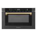 ZLINE 5-Piece Appliance Package - 48-Inch Gas Range, Hood, Refrigerator with Water Dispenser, Dishwasher, and Microwave Drawer in Black Stainless Steel with Champagne Bronze Accents
