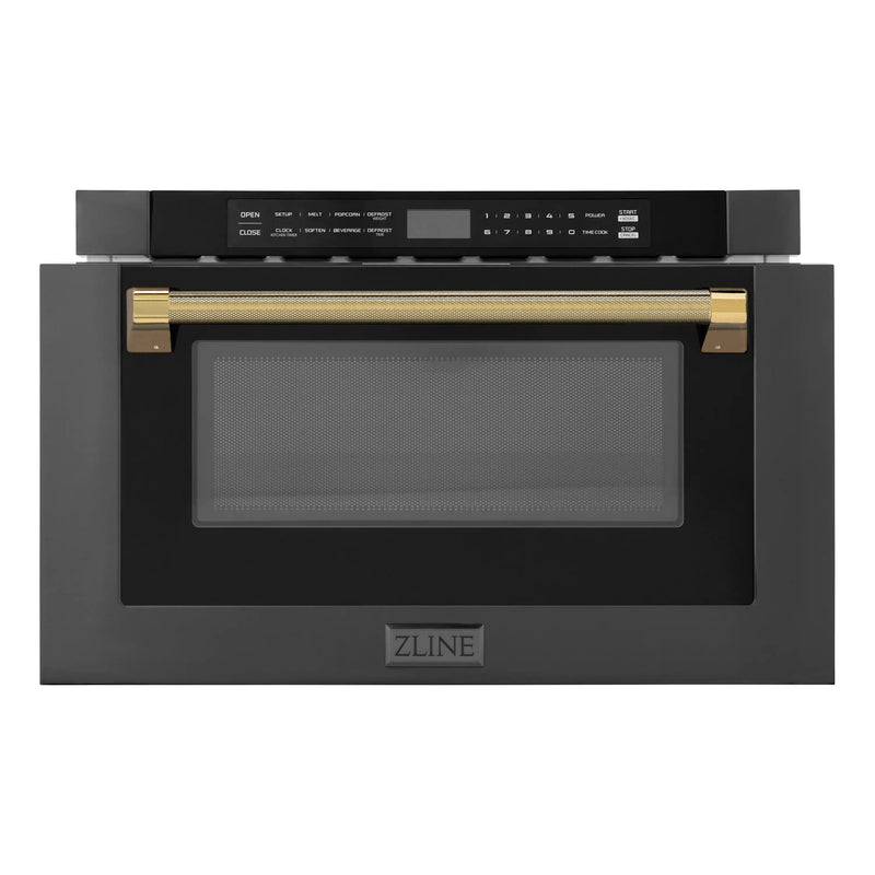 ZLINE Autograph Edition 24-Inch 1.2 cu. ft. Built-in Microwave Drawer in Black Stainless Steel with Gold Accents (MWDZ-1-BS-H-G)