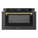 ZLINE Autograph 24-Inch Microwave Drawer in Black Stainless Steel and Polished Gold Helix Handle (MWDZ-1-BS-H-KG)