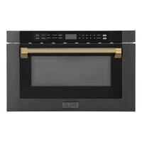 ZLINE Autograph Edition 24-Inch 1.2 cu. ft. Built-in Microwave Drawer in Black Stainless Steel with Gold Accents (MWDZ-1-BS-H-G)
