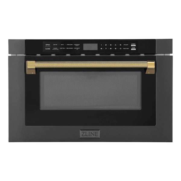 ZLINE Autograph Edition 24-Inch 1.2 cu. ft. Built-in Microwave Drawer in Black Stainless Steel with Gold Accents (MWDZ-1-BS-H-G)