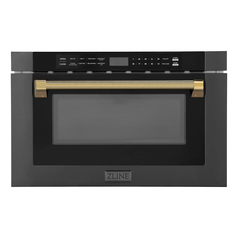 ZLINE Autograph Edition 24-Inch 1.2 cu. ft. Built-in Microwave Drawer in Black Stainless Steel with Gold Accents (MWDZ-1-BS-H-G)