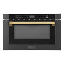 ZLINE 5-Piece Appliance Package - 48-Inch Dual Fuel Range, Hood, Refrigerator, Dishwasher, and Microwave Drawer in Black Stainless Steel with Gold Accents