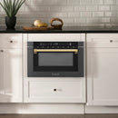 ZLINE 5-Piece Appliance Package - 36-Inch Dual Fuel Range, Hood, Refrigerator, Dishwasher, and Microwave Drawer in Black Stainless Steel with Gold Accents