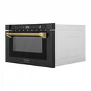 ZLINE Autograph 24-Inch Microwave Drawer in Black Stainless Steel and Polished Gold Helix Handle (MWDZ-1-BS-H-KG)