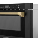 ZLINE Autograph 24-Inch Microwave Drawer in Black Stainless Steel and Champagne Bronze Helix Handle (MWDZ-1-BS-H-KCB)