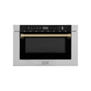 ZLINE 5-Piece Appliance Package - 48-Inch Gas Range, Hood, Refrigerator, Dishwasher, and Microwave Drawer in Stainless Steel with Champagne Bronze Accents