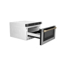 ZLINE 5-Piece Appliance Package - 48-Inch Paramount Autograph Gas Range, Wall Mount Range Hood, 36-Inch French Door Refrigerator, Dishwasher, and 30-Inch Microwave Drawer in Stainless Steel with Champagne Bronze Accents
