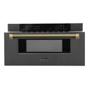 ZLINE Autograph 30-Inch Microwave Drawer in Black Stainless Steel and Champagne Bronze Helix Handle (MWDZ-30-BS-KCB)