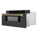 ZLINE Autograph 30-Inch Microwave Drawer in Black Stainless Steel and Champagne Bronze Helix Handle (MWDZ-30-BS-KCB)