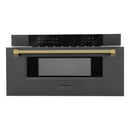 ZLINE Autograph 30-Inch Microwave Drawer in Black Stainless Steel and Polished Gold Helix Handle (MWDZ-30-BS-KG)
