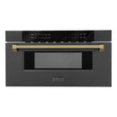 ZLINE Autograph 30-Inch Microwave Drawer in Black Stainless Steel and Polished Gold Helix Handle (MWDZ-30-BS-KG)