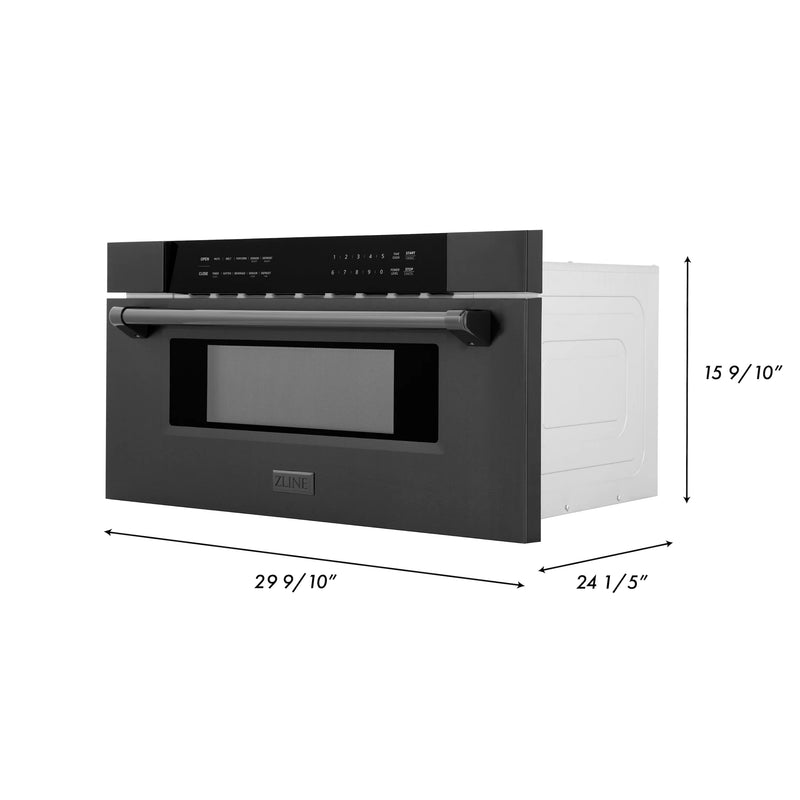 ZLINE 5-Piece Appliance Package - 36-Inch Induction Range, Wall Mount Range Hood, Refrigerator with Water Dispenser, Dishwasher, and 30-Inch Microwave Drawer in Black Stainless Steel