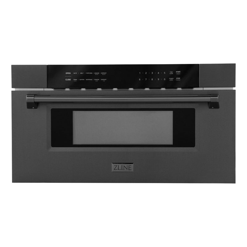 ZLINE 5-Piece Appliance Package - 36-Inch Induction Range, Wall Mount Range Hood, Refrigerator with Water Dispenser, Dishwasher, and 30-Inch Microwave Drawer in Black Stainless Steel