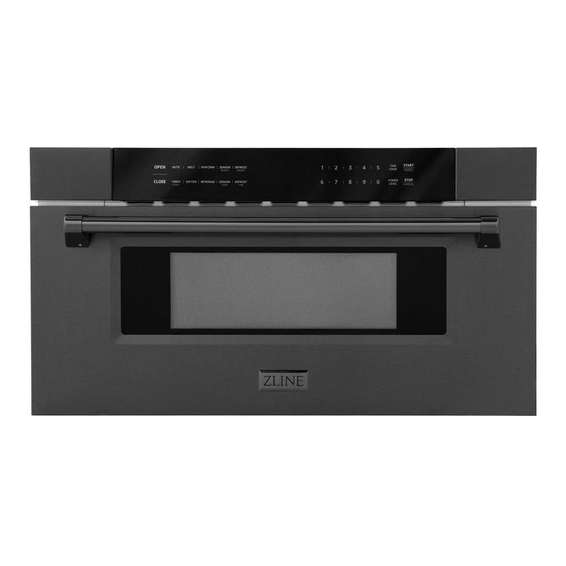 ZLINE 5-Piece Appliance Package - 36-Inch Induction Range, Convertible Wall Mount Range Hood, Refrigerator, 3-Rack Dishwasher and 30-Inch Microwave Drawer in Black Stainless Steel