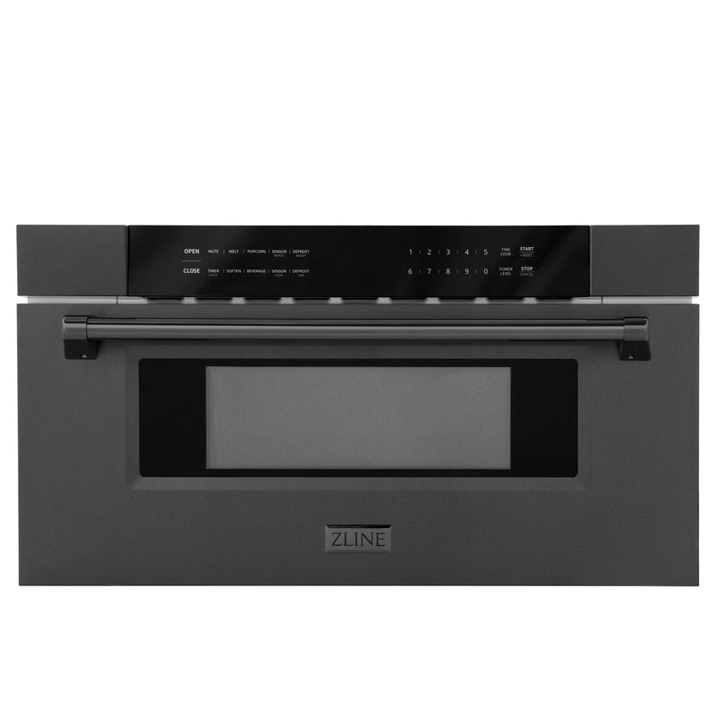 ZLINE 5-Piece Appliance Package - 36-Inch Induction Range, Wall Mount Range Hood, Refrigerator with Water Dispenser, Dishwasher, and 30-Inch Microwave Drawer in Black Stainless Steel