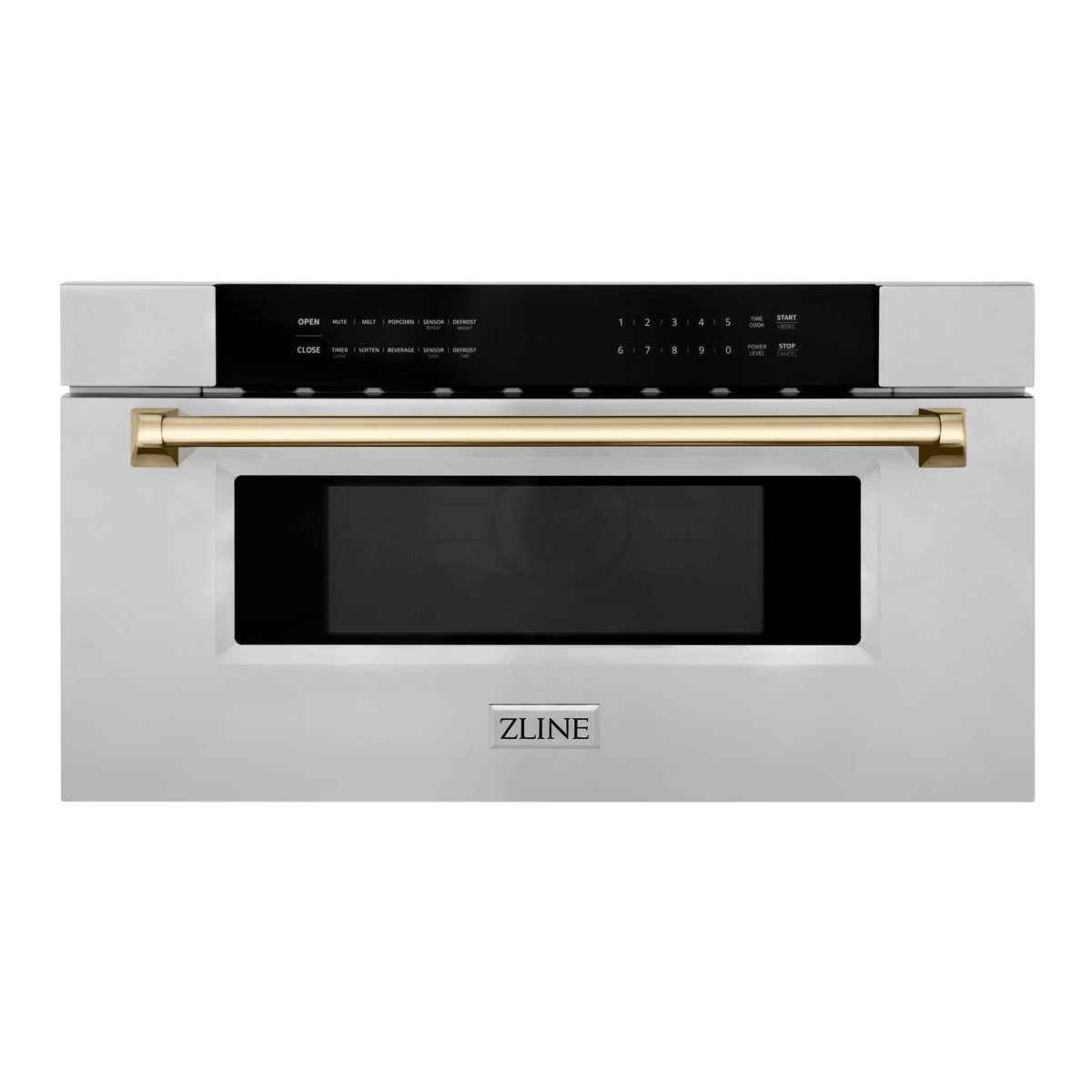ZLINE 5-Piece Appliance Package - 48-Inch Autograph Edition Induction Range, Wall Mount Range Hood, 36-Inch French Door Refrigerator with Water Dispenser, Dishwasher, and 30-Inch Microwave Drawer in Stainless Steel with Gold Accents