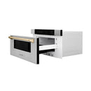 ZLINE 5-Piece Appliance Package - 36-Inch Legacy Autograph Dual Fuel Range, Wall Mount Range Hood, 36-Inch French Door Refrigerator, Dishwasher, and 30-Inch Microwave Drawer in Stainless Steel with Gold Accents