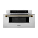 ZLINE Autograph 30-Inch Microwave Drawer in Stainless Steel and Polished Gold Helix Handle (MWDZ-30-KG)