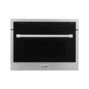 Built-in stainless microwave oven with black glass door and control panel