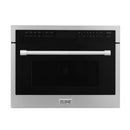 Stainless steel microwave oven with black glass door and bar handle