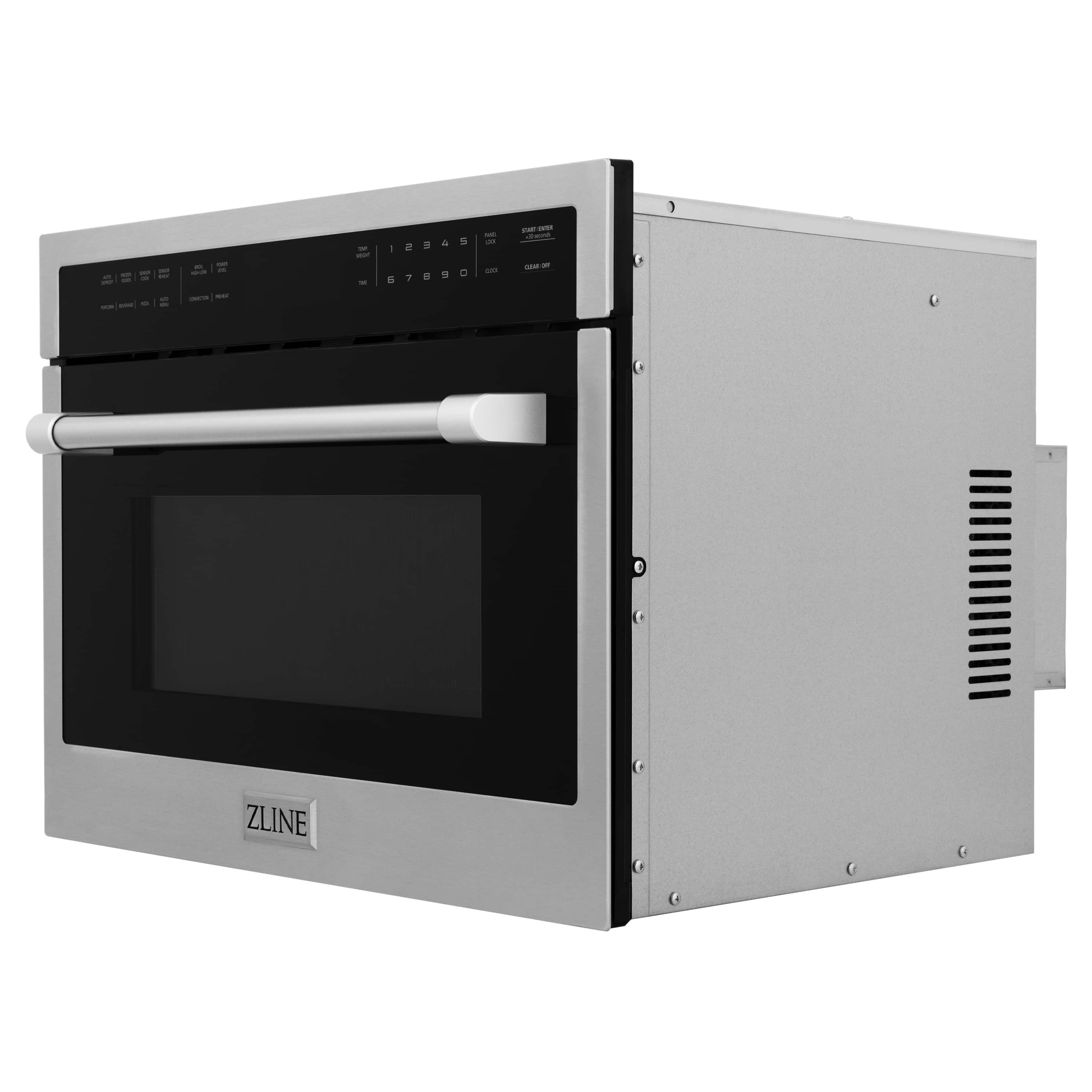 Built-in stainless microwave oven with side panel and vent grille