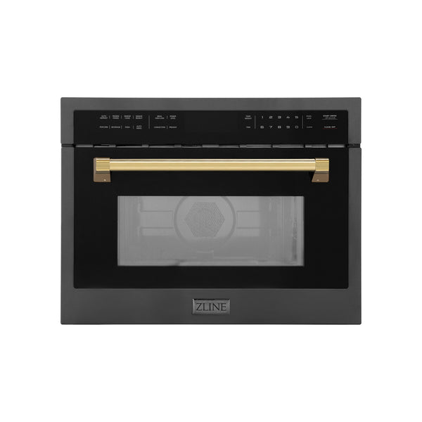 ZLINE Autograph Edition 24-Inch 1.6 cu ft. Built-in Convection Microwave Oven in Black Stainless Steel with Gold Accents (MWOZ-24-BS-G)