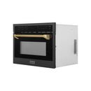 ZLINE Autograph 24-Inch Microwave Oven in Black Stainless Steel and Polished Gold Helix Handle (MWOZ-24-BS-KG)