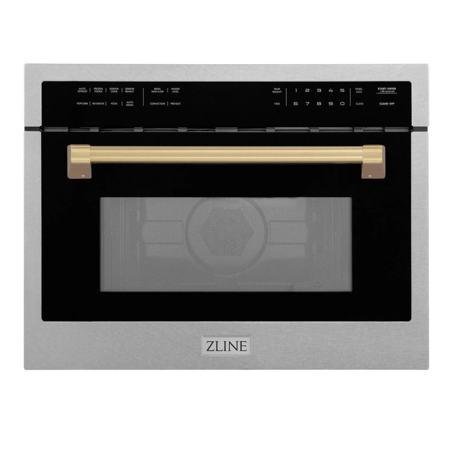 ZLINE 24-inch microwave oven with satin stainless steel door and champagne bronze handle