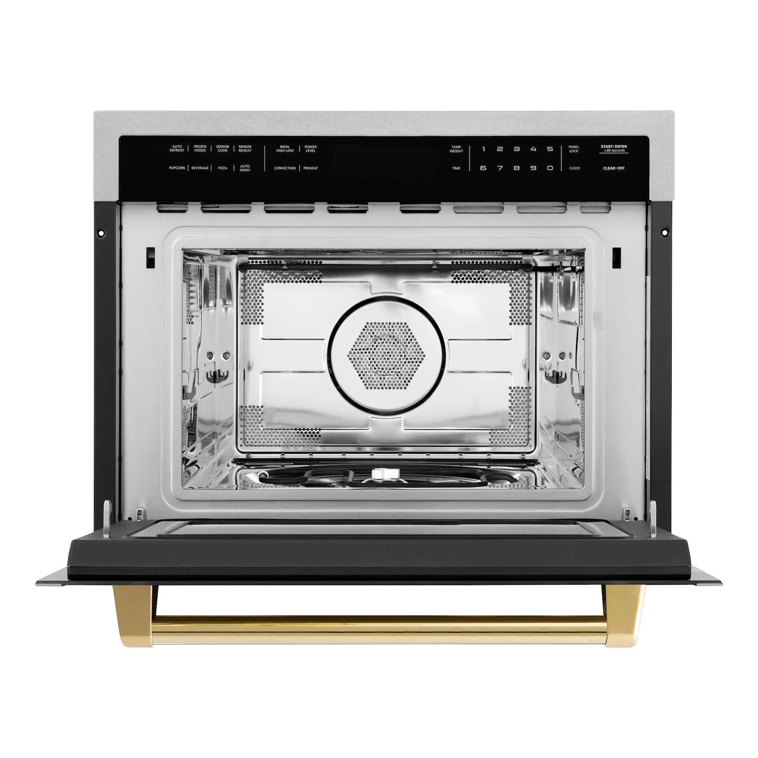 24-inch built-in microwave with open door showing interior cavity