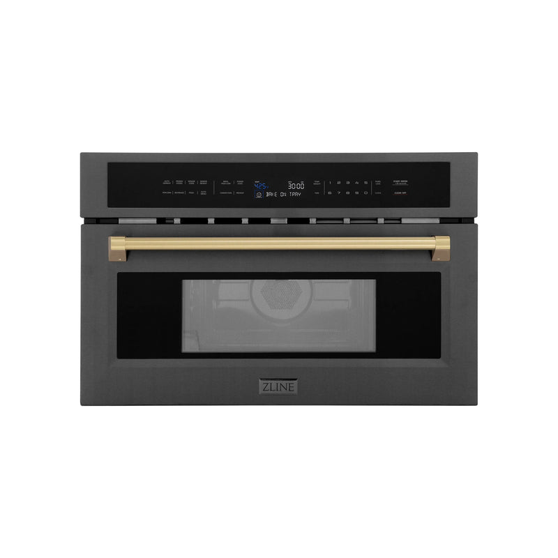 ZLINE Autograph Edition 2-Piece Appliance Package - 30-Inch Single Wall Oven with Self-Clean and 30-inch Built-In Microwave Oven in Black Stainless Steel with Champagne Bronze Trim