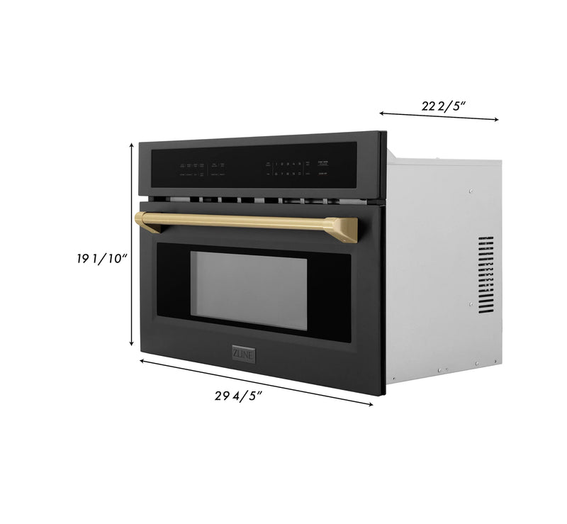 ZLINE Autograph Edition 2-Piece Appliance Package - 30-Inch Single Wall Oven with Self-Clean and 30-inch Built-In Microwave Oven in Black Stainless Steel with Champagne Bronze Trim