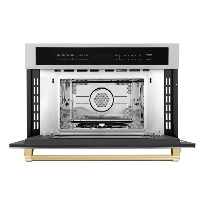 ZLINE Autograph Edition 2-Piece Appliance Package - 30-Inch Single Wall Oven with Self-Clean and 30-inch Built-In Microwave Oven in Stainless Steel with Champagne Bronze Trim