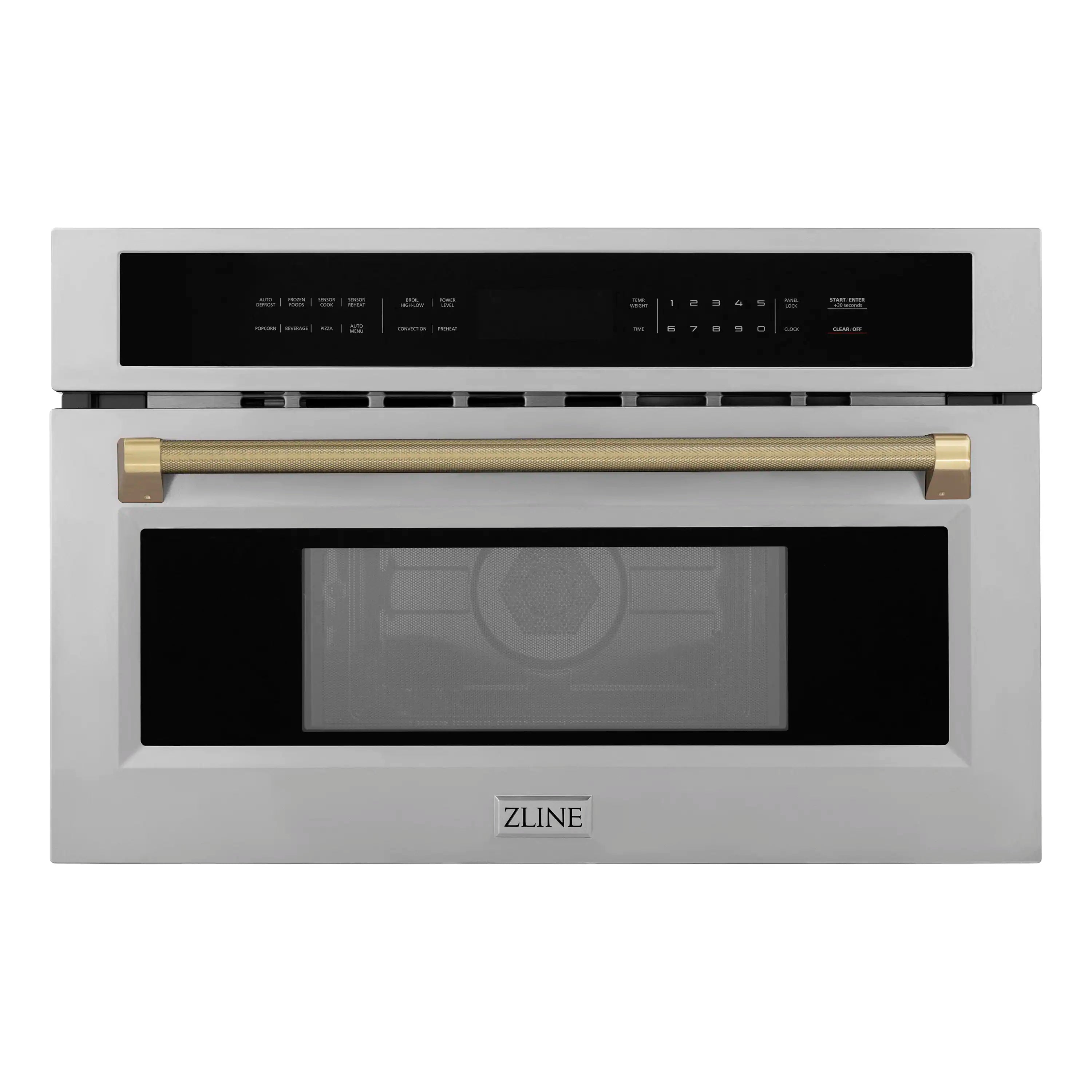Built-in 30-inch microwave oven with black control panel and stainless door