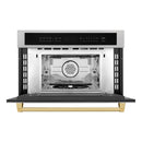 ZLINE Autograph Edition 2-Piece Appliance Package - 30-Inch Single Wall Oven with Self-Clean and 30-inch Built-In Microwave Oven in Satin Stainless Steel with Gold Trim
