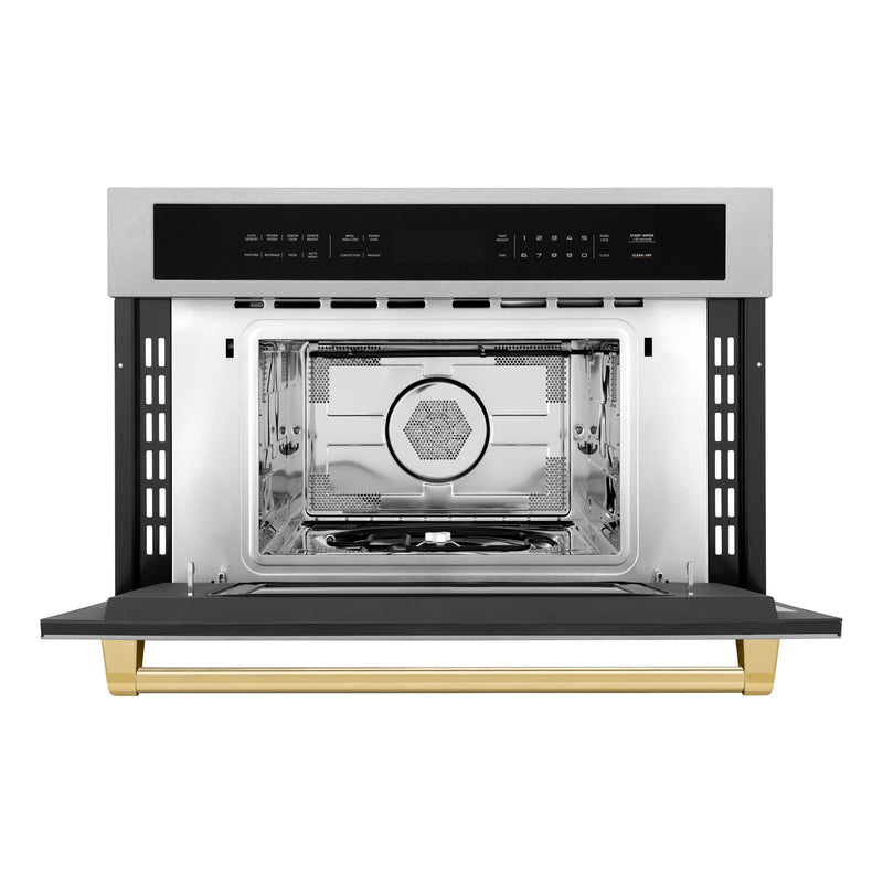 ZLINE Autograph Edition 2-Piece Appliance Package - 30-Inch Single Wall Oven with Self-Clean and 30-inch Built-In Microwave Oven in DuraSnow Stainless Steel with Gold Trim