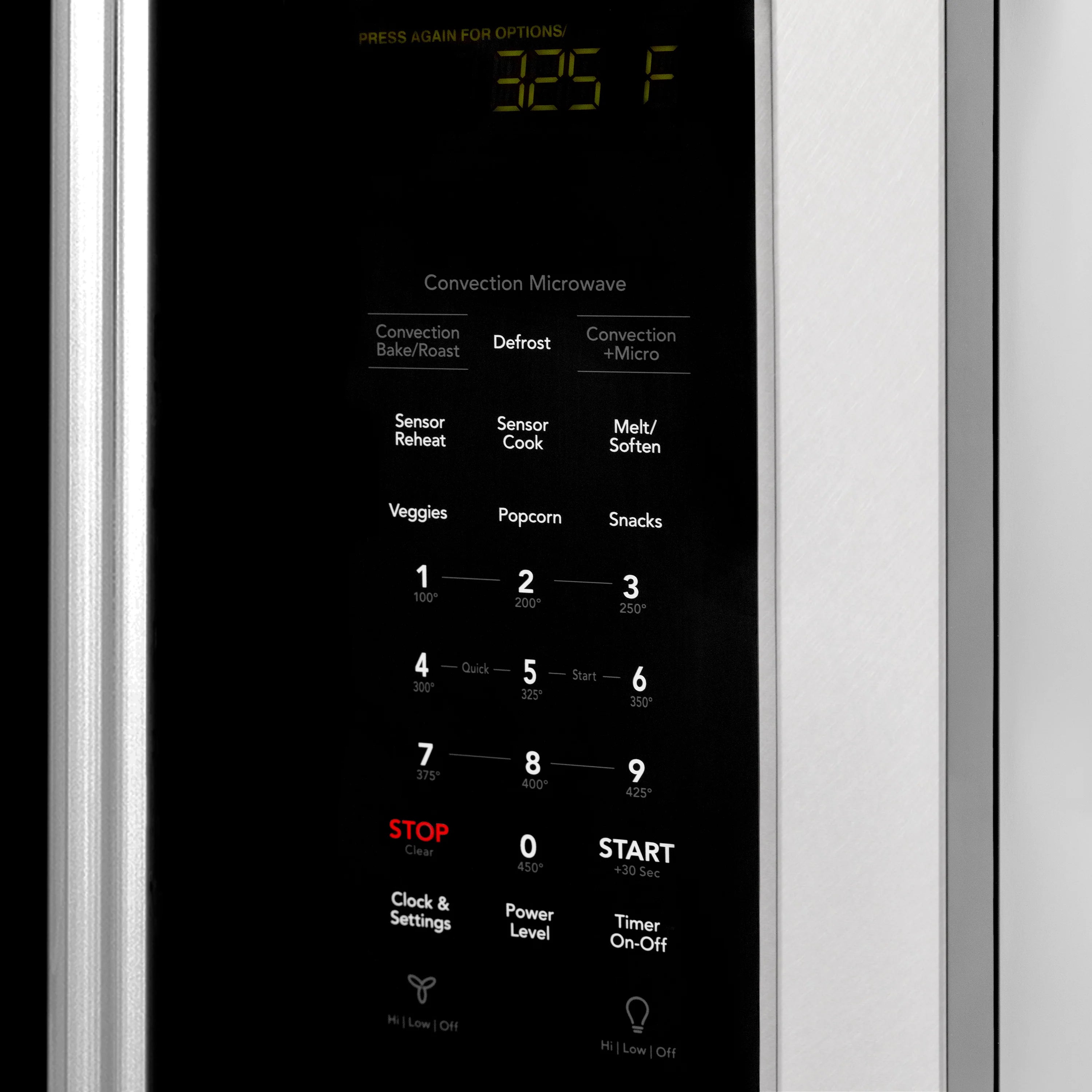 Over-the-range microwave oven keypad with display, START and STOP controls