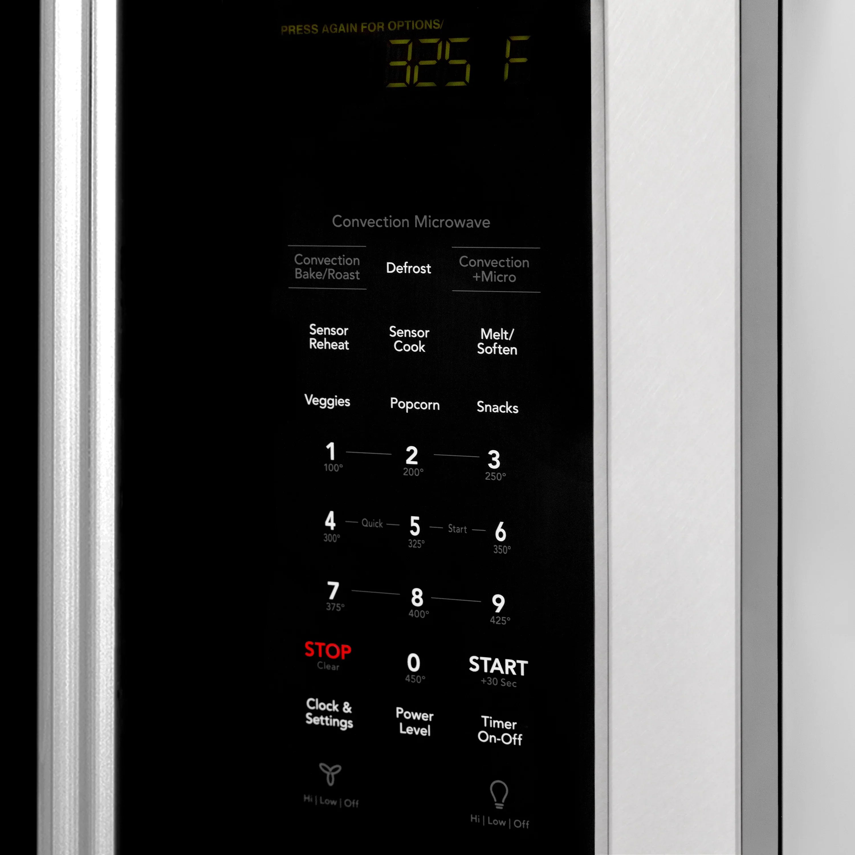 ZLINE microwave control panel with digital display and button layout