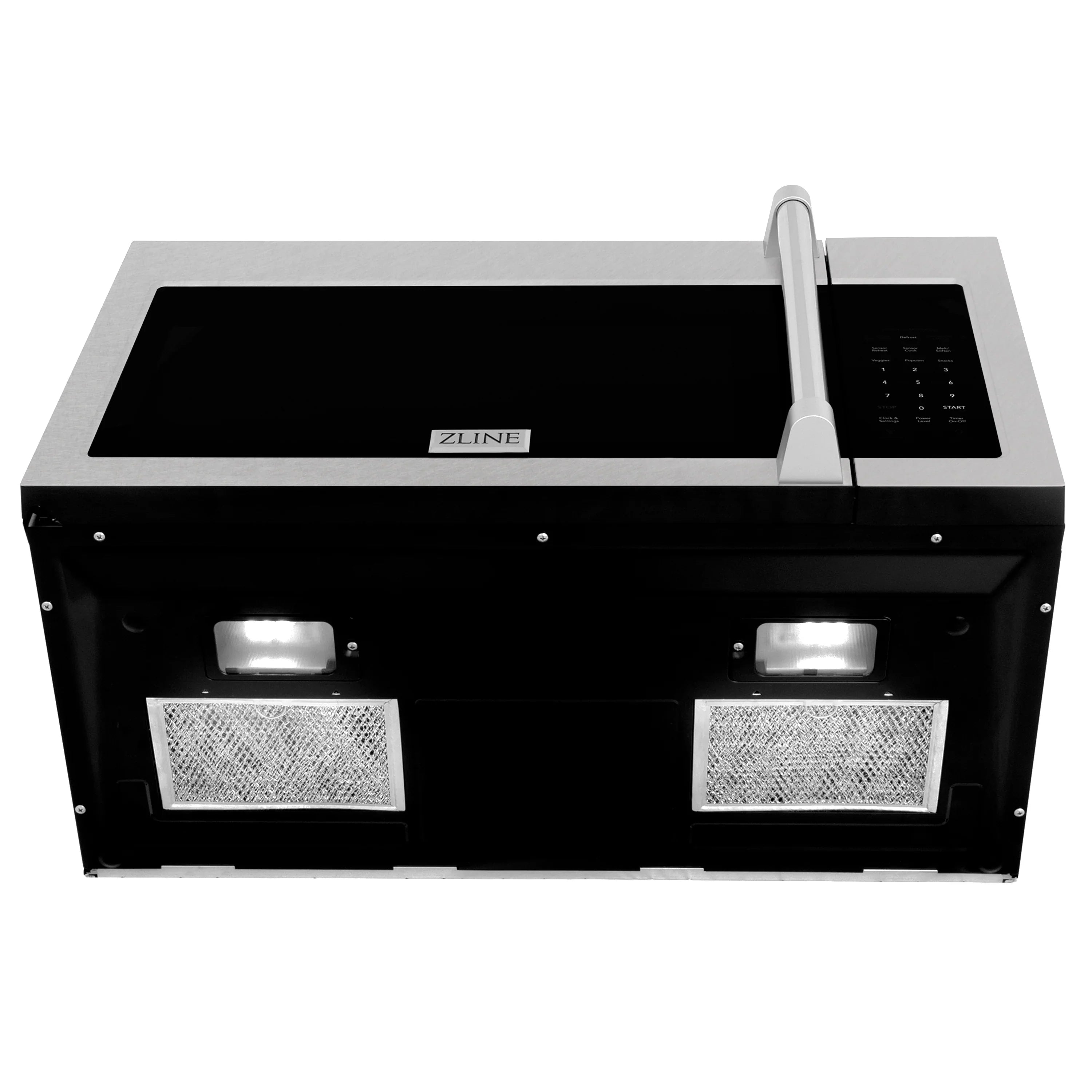 ZLINE over-the-range microwave hood with built-in lamps and mesh grease filters