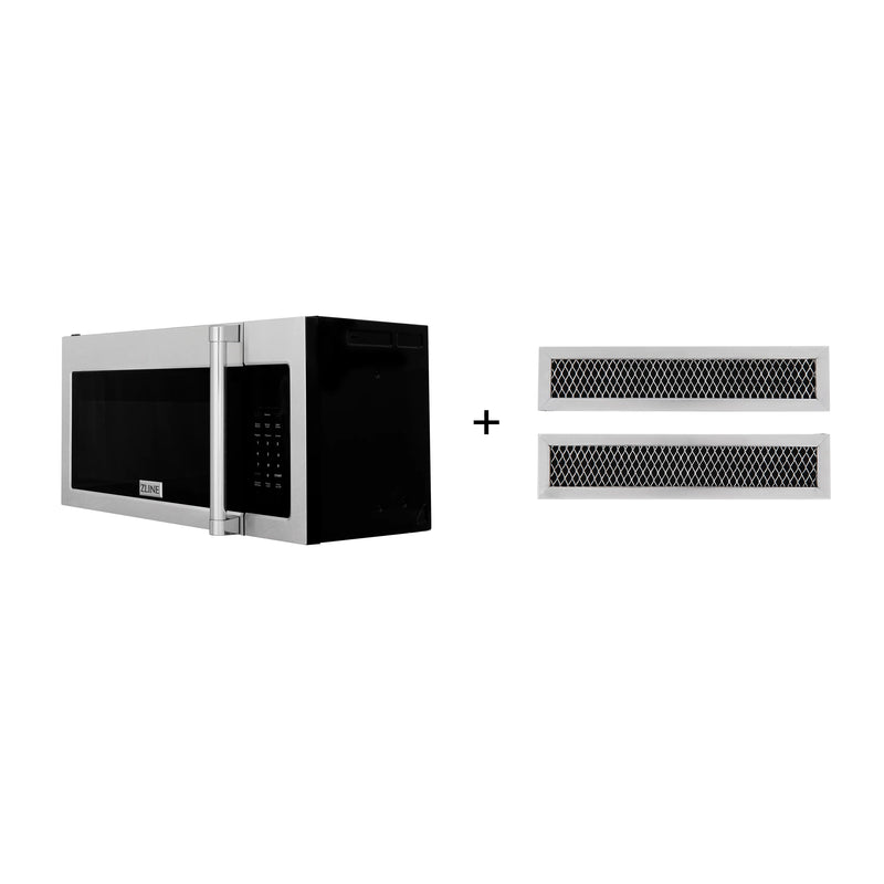 ZLINE 30-Inch Over the Range Microwave in Fingerprint Resistant Stainless Steel with Traditional Handle, Set of 2 Charcoal Filters (MWO-OTRCFH-30-SS)