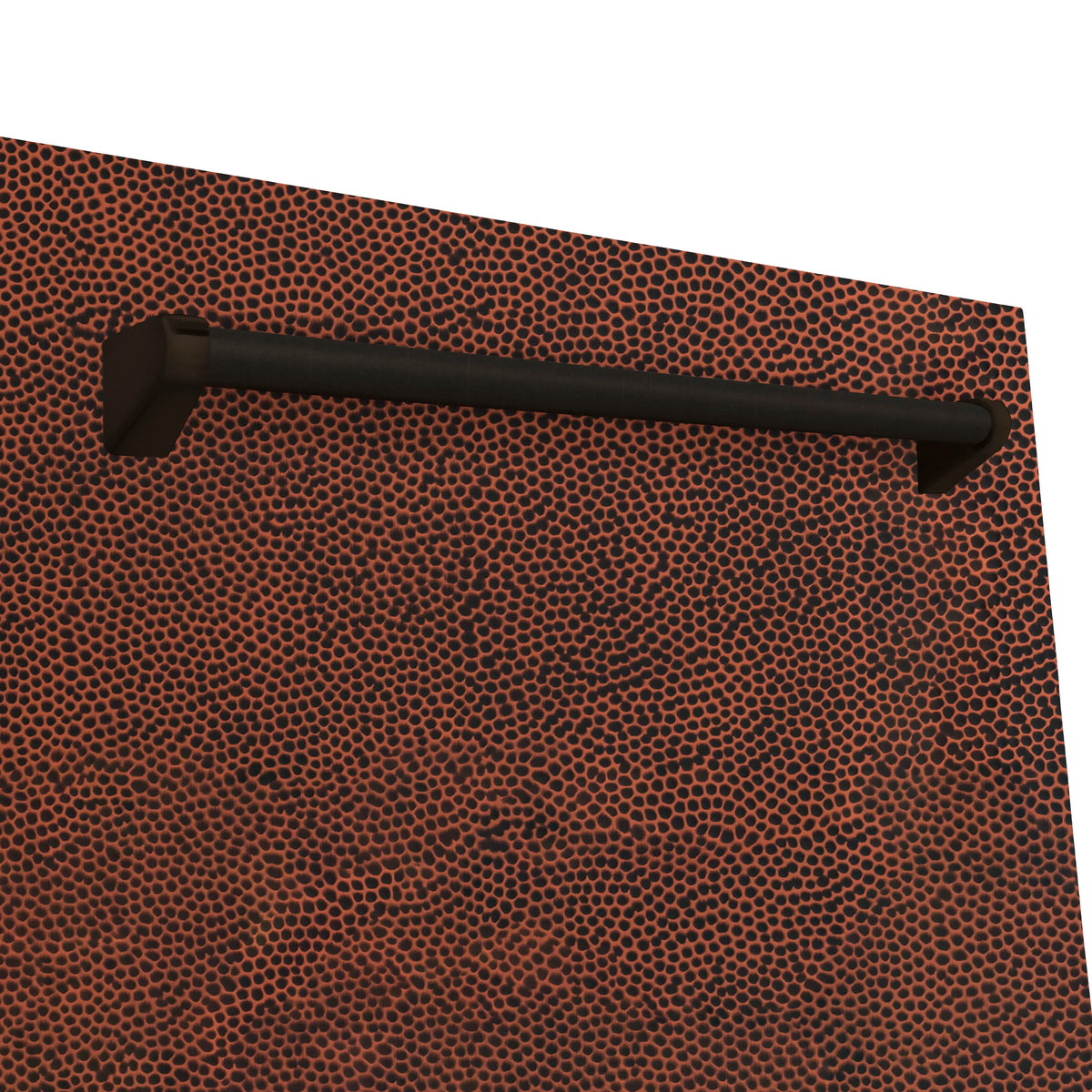 Hammered copper exterior panel with dark handle opening