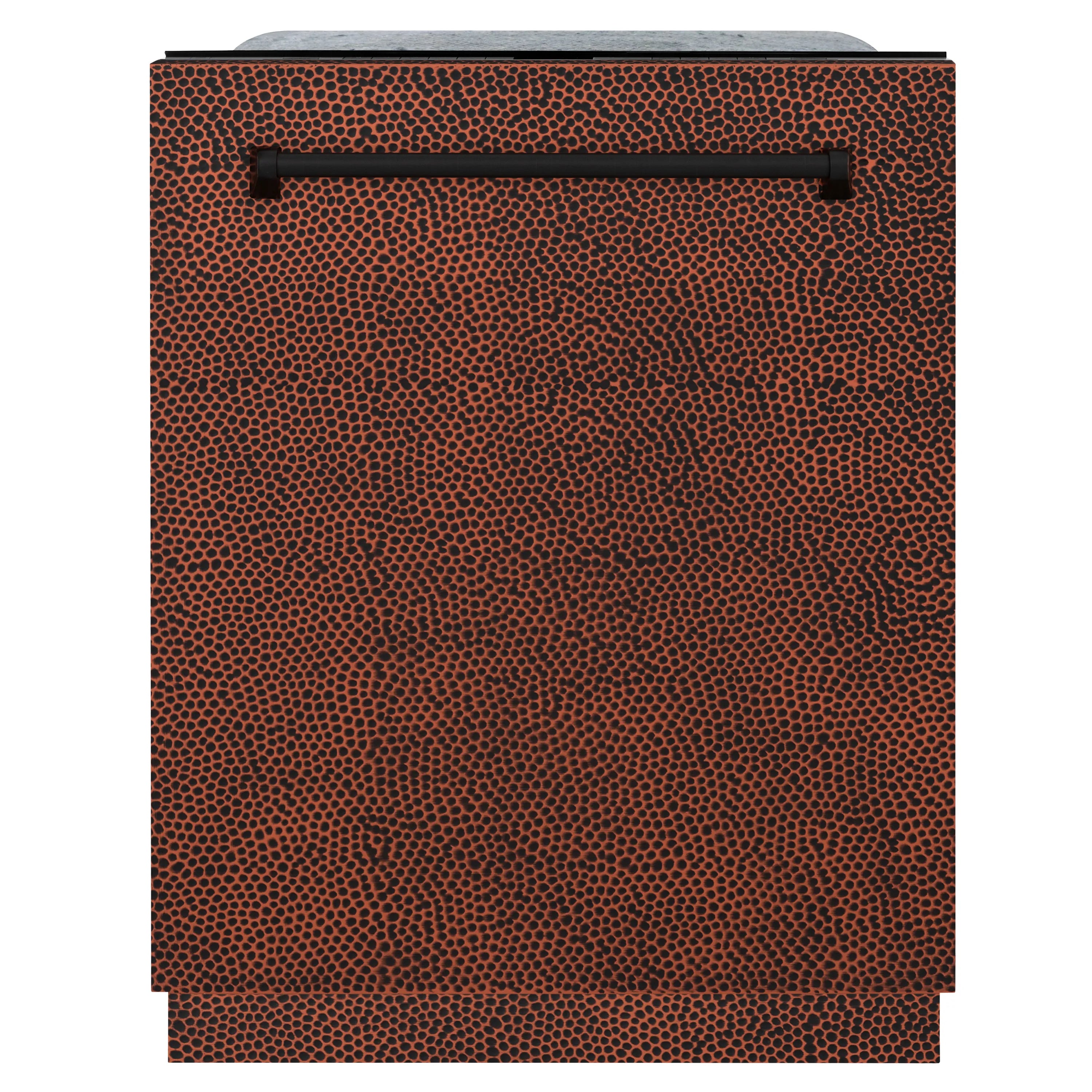 24-inch countertop dishwasher exterior in hand hammered copper with black handle