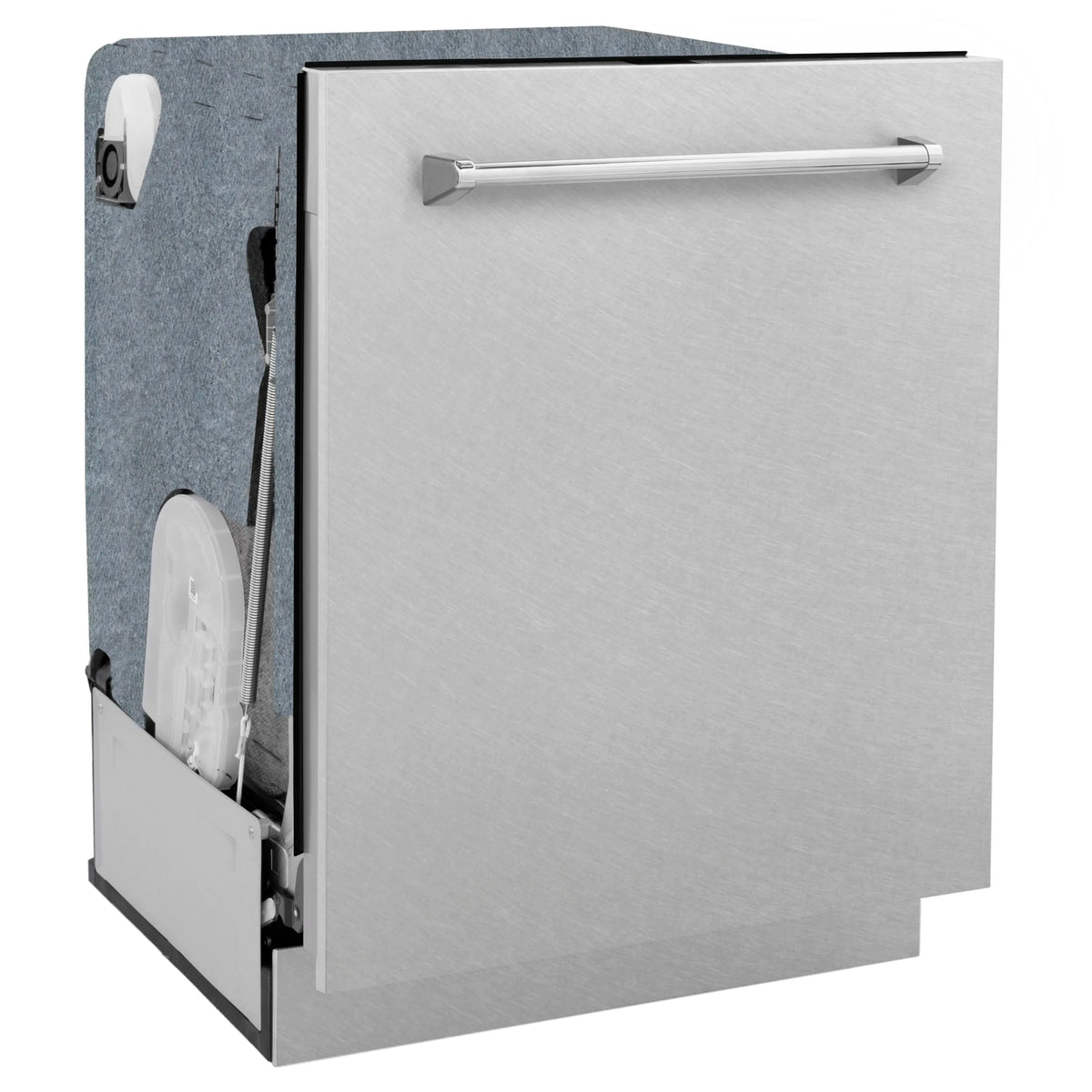 Stainless steel built-in dishwasher with front door and top handle