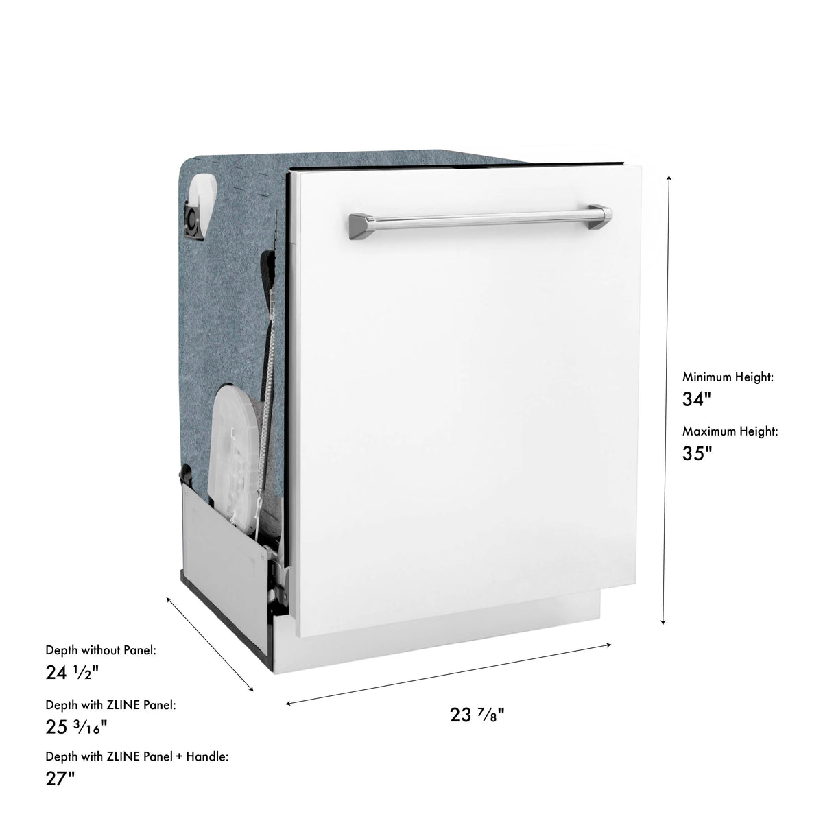 24-inch dishwasher door with white matte finish and brushed stainless handle