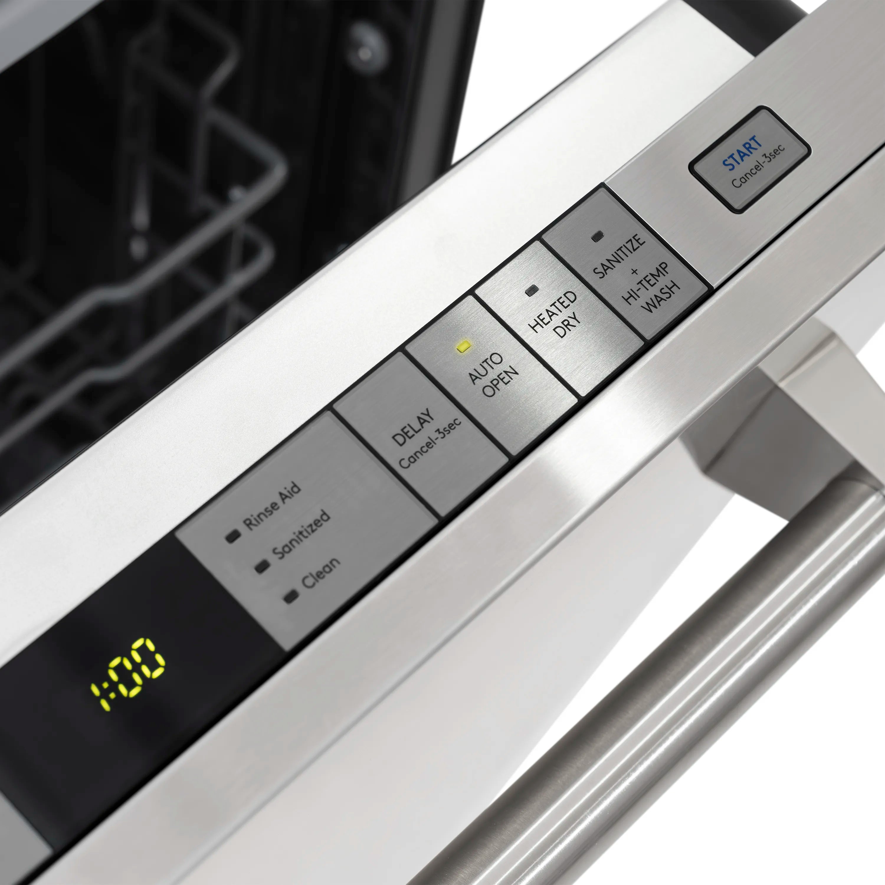 Tall tub dishwasher control panel with touch buttons and display