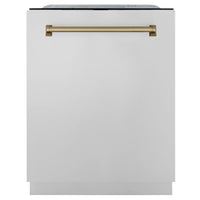 ZLINE Autograph Edition 24-Inch 3rd Rack Top Touch Control  Dishwasher in Stainless Steel with Champagne Bronze Handle, 45 dBa (DWMTZ-304-24-CB)