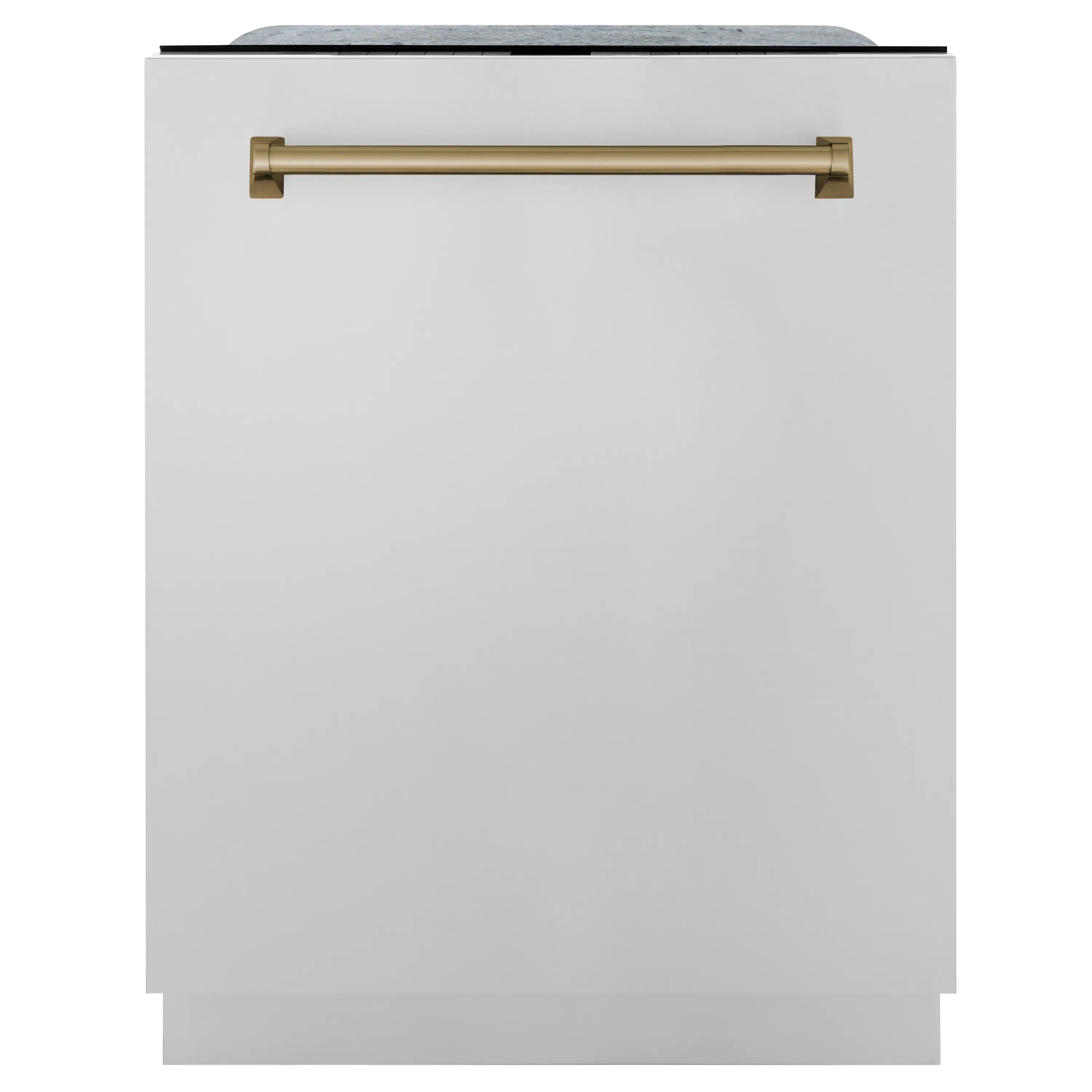 Stainless steel dishwasher front with champagne bronze bar handle
