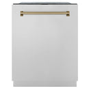 ZLINE Autograph Edition 24-Inch 3rd Rack Top Touch Control  Dishwasher in Stainless Steel with Champagne Bronze Handle, 45 dBa (DWMTZ-304-24-CB)
